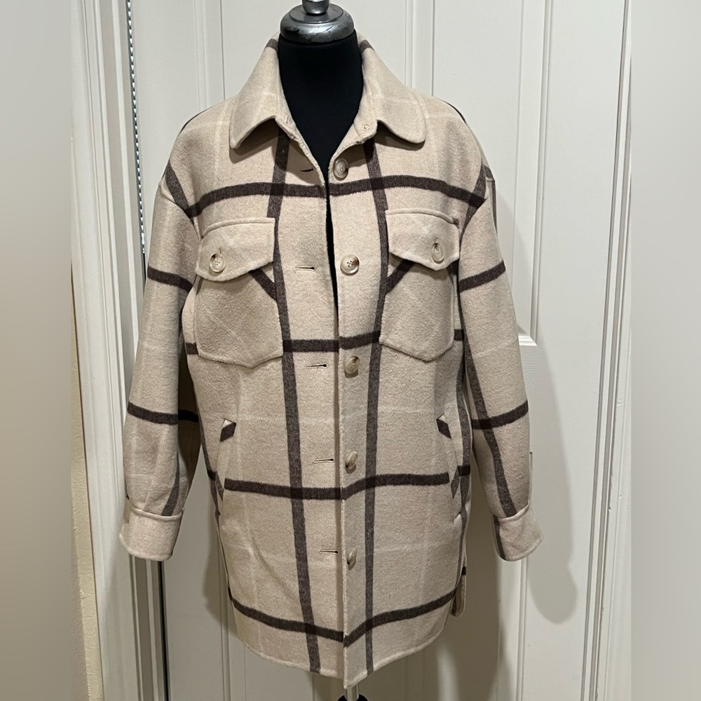 BELLE AND BLOOM RIVERS EDGE Stylish Beige Plaid Button-Up SHACKET WOMEN SIZE XS - Picture 4 of 11
